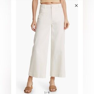 PAIGE Harper High Waist Ankle Wide Leg Jeans Tonal Ecru Distressed NWT Size 23